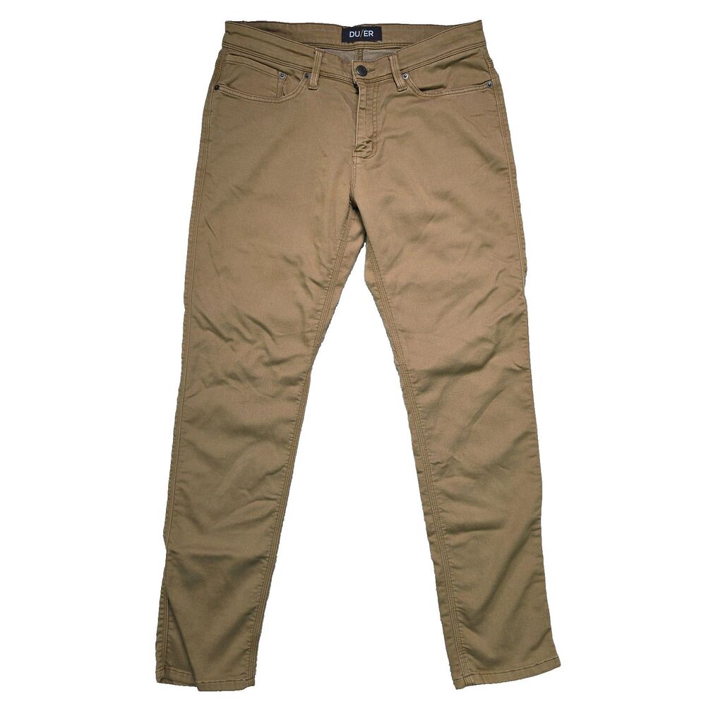 DU/ER No Sweat N2X Slim Fit Taper Pants Stretch 32x32 Men's Beige Chino DUER